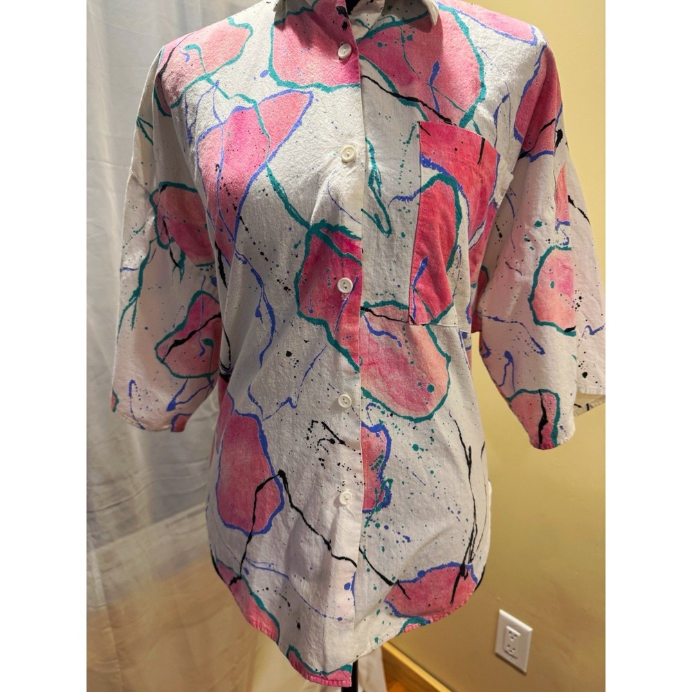 Vintage SOHO Women's Multicolor Splatter Paint Collared Button-Up Blouse S